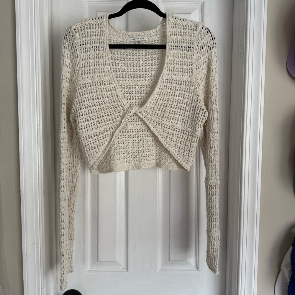 American Eagle Cream Crochet Top